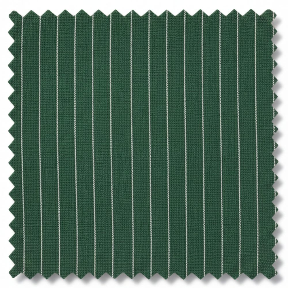 Green fabric with white pinstripes on a white background