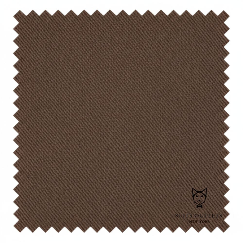 Solid brown Vinci Nola Collection Regular Fit 2 Piece Suit with adjustable waistband pants.