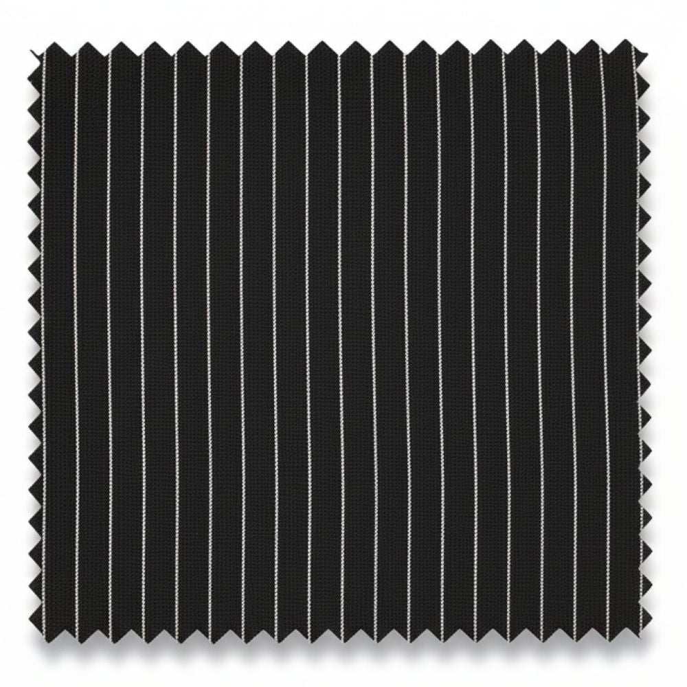 Black fabric with white pinstripes on a white background