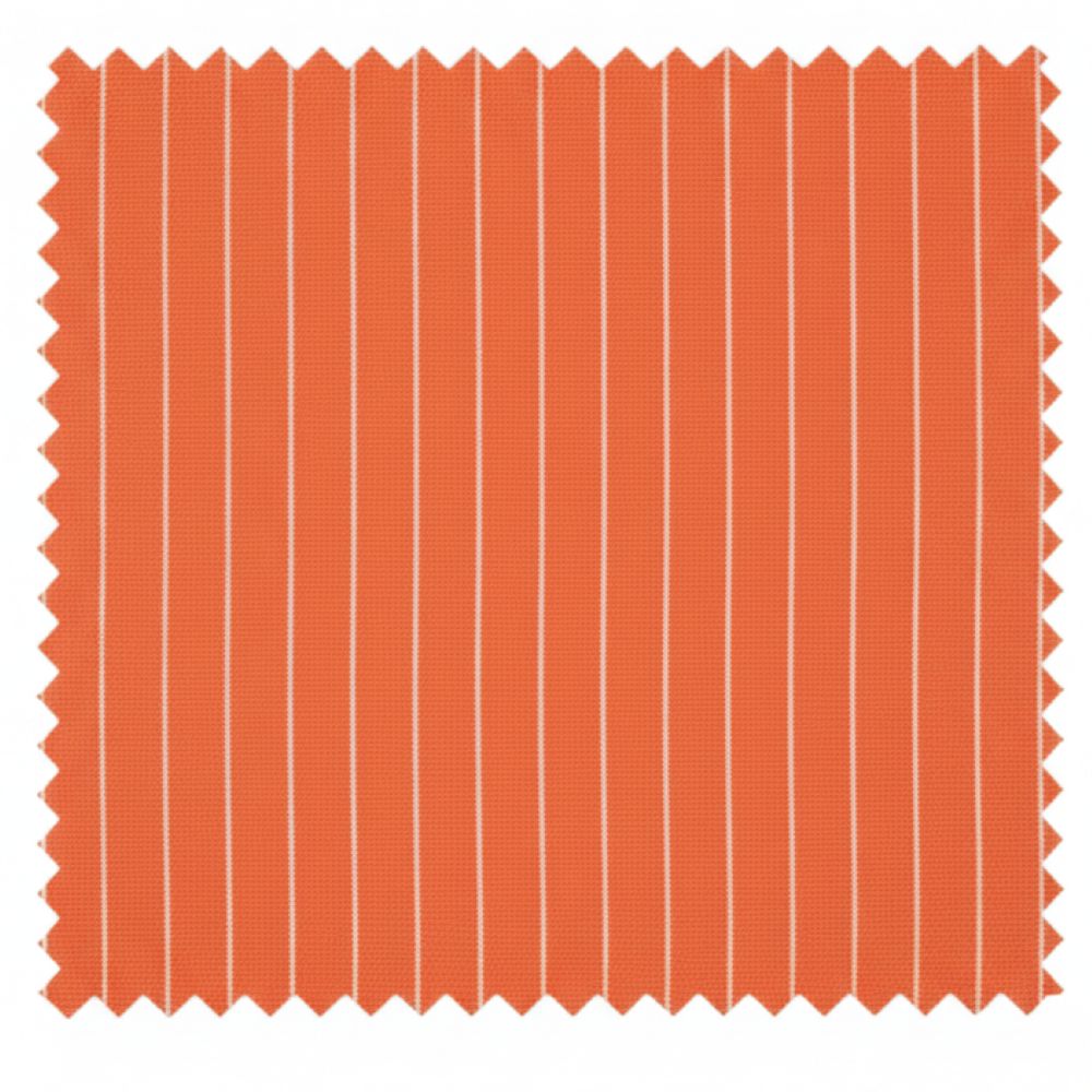 Fabric swatch with vertical orange stripes on a white background