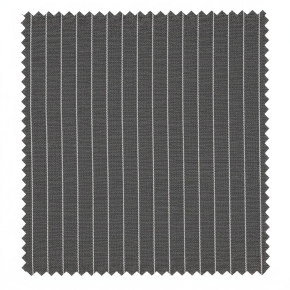 Charcoal fabric with vertical pinstripes on a white background