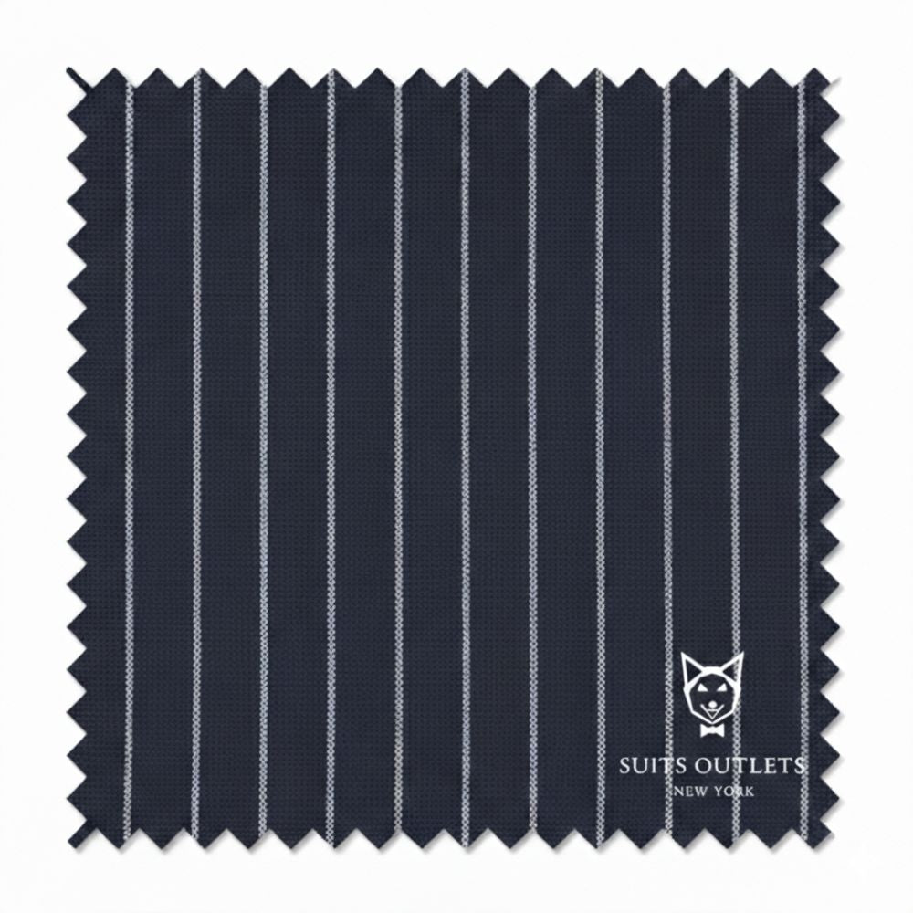 Rockefeller Collection - Double Breasted Stripe Suit Navy Regular Fit 2 Piece with Adjustable Waistband Pants