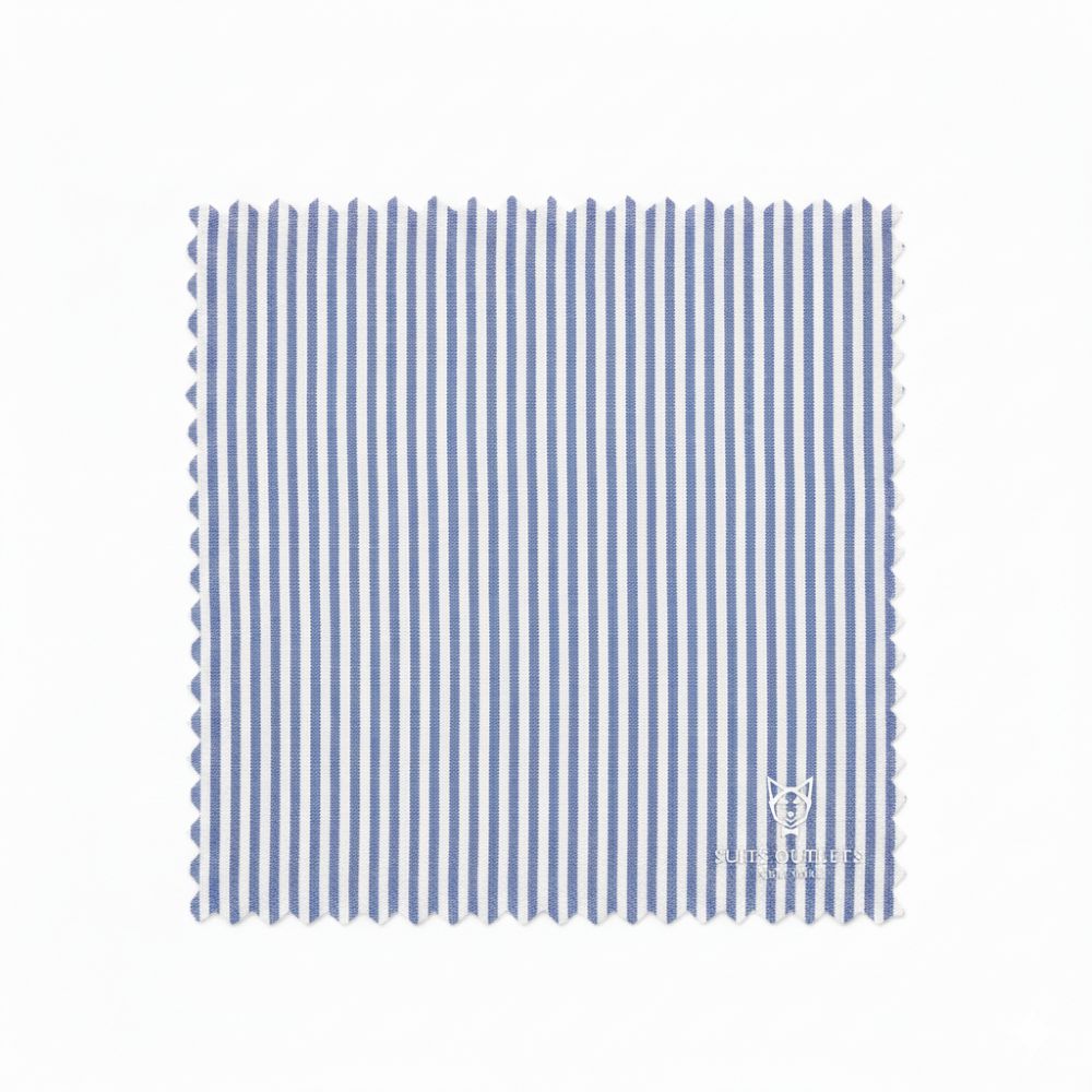 Blue and white striped fabric swatch on a white background