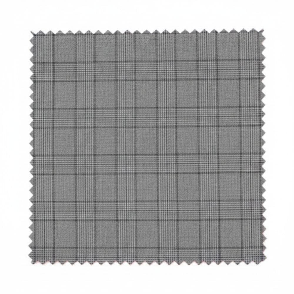 Gray plaid fabric swatch on a white background