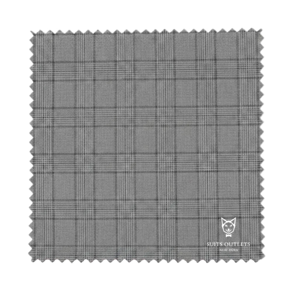 Close-up fabric detail of the checkered windowpane pattern on the Medium Gray Catania Collection Modern Fit 2 Piece Suit.