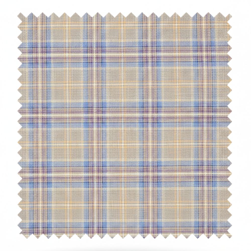 Detailed close-up of blue windowpane weave for the Modern Fit Peak Lapel 3 Piece Suit.