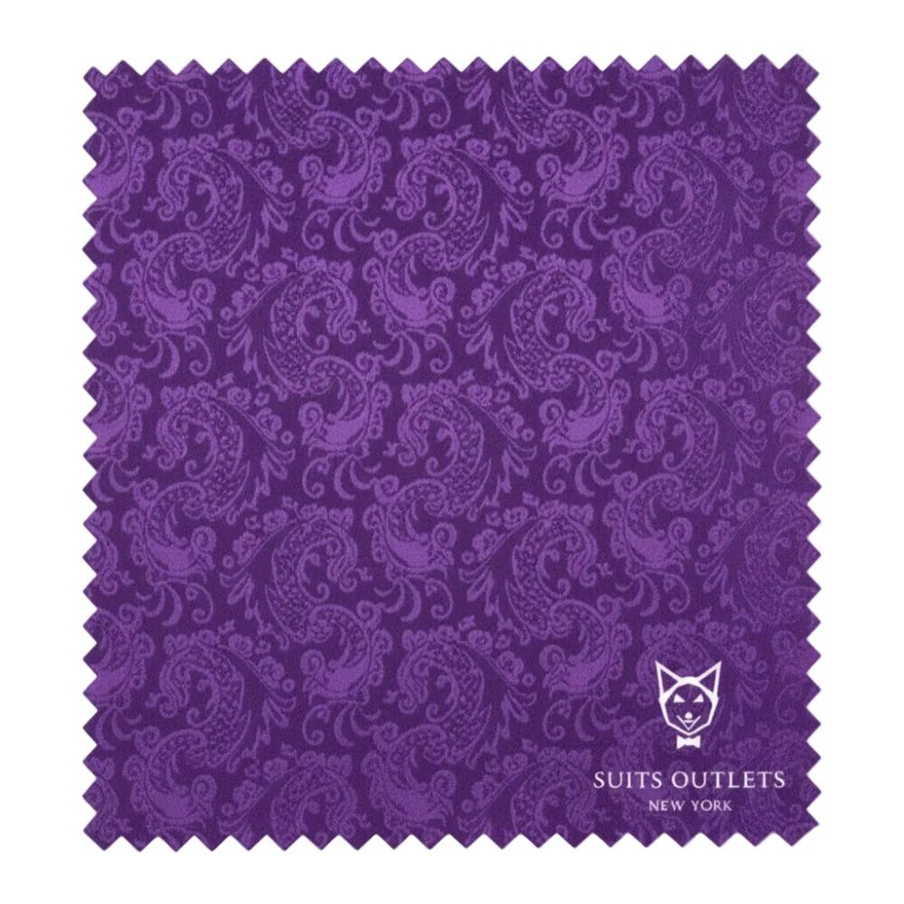 Purple paisley pattern on fabric swatch
