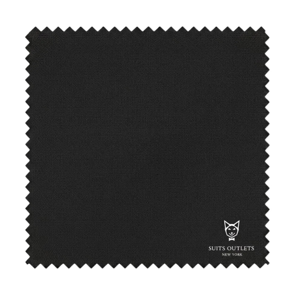 Detailed close-up swatch showing the solid weave and black color of the Slim Fit Men's Suit 2 Piece 2 Button fabric.