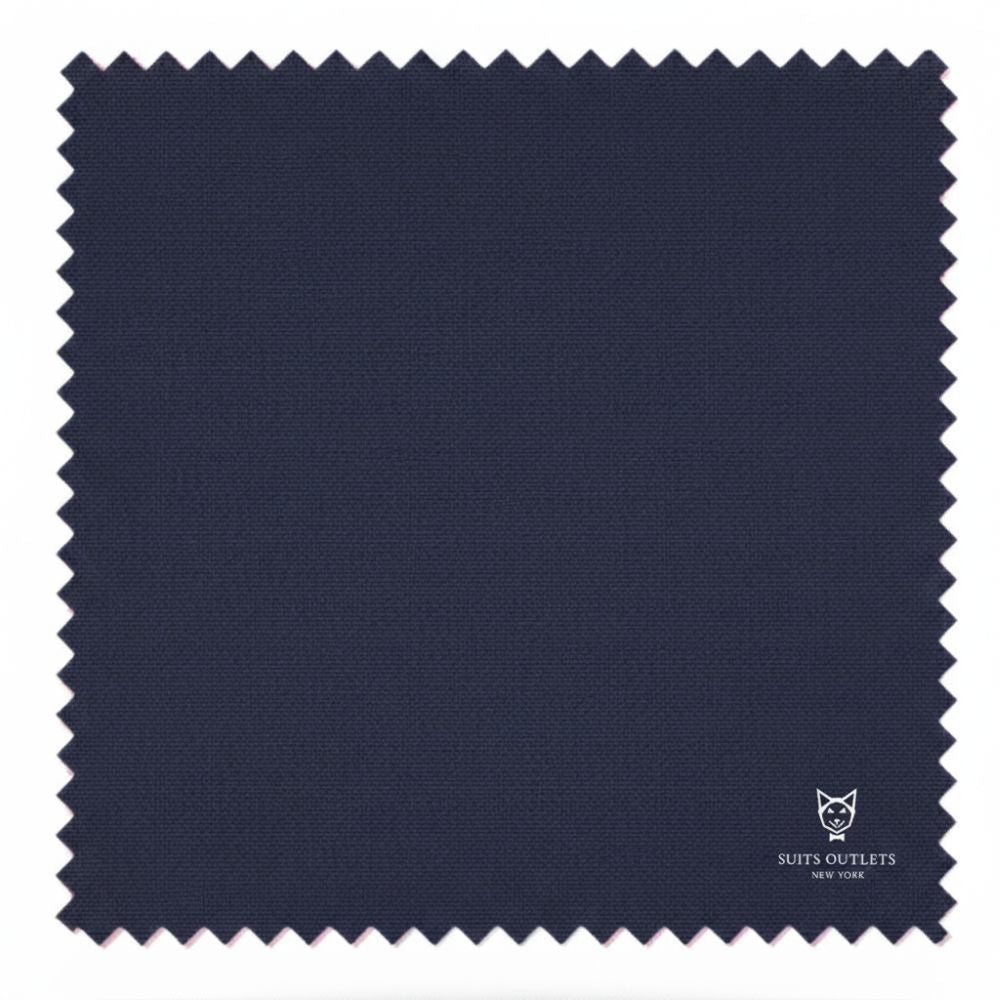 Solid Navy Slim Fit 2 Piece Suit made of stretch fabric, showing jacket and pants with adjustable waistband.