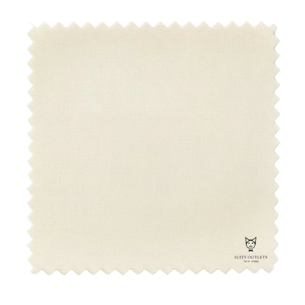 Swatch of cream fabric with 'Suits Outlets' branding at the bottom right corner.
