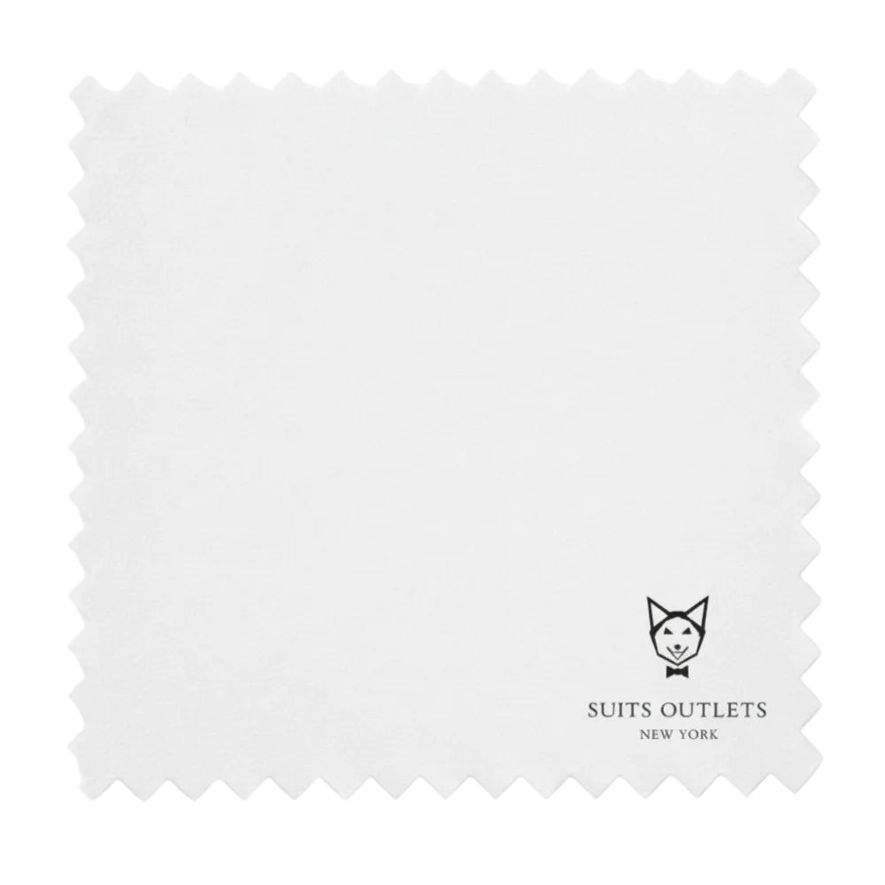 White fabric swatch with 'Suits Outlets New York' logo.