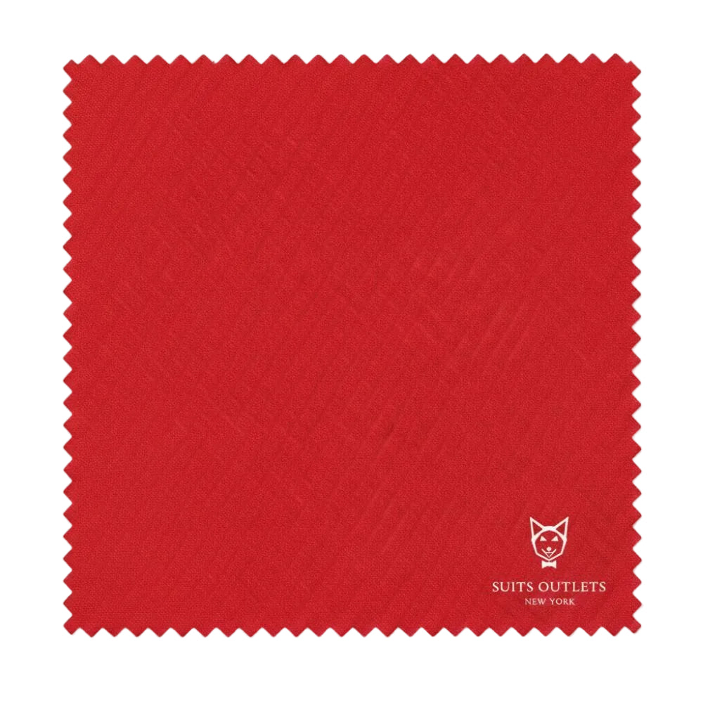 Detailed close-up of solid red fabric weave for Modern Fit 2 Piece Double Breasted Tuxedo.