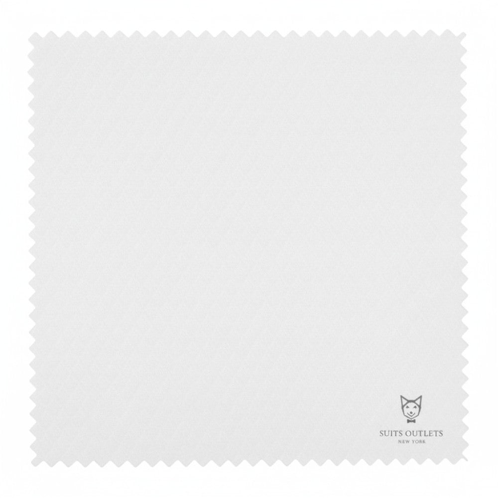 White fabric swatch with 'Suits Outlets' branding
