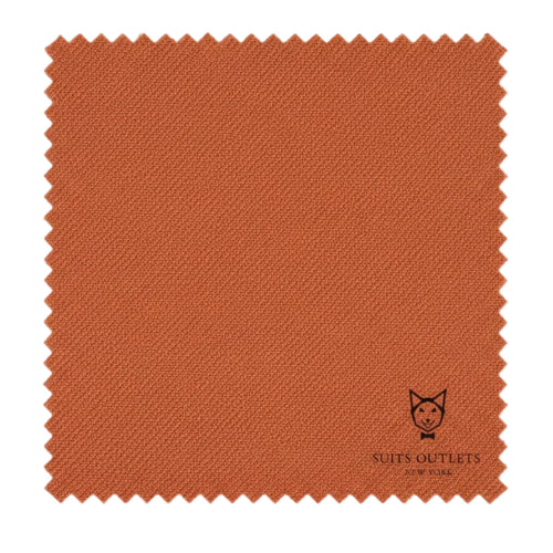 Square swatch of orange fabric with 'Suits Outlets' logo in the corner.
