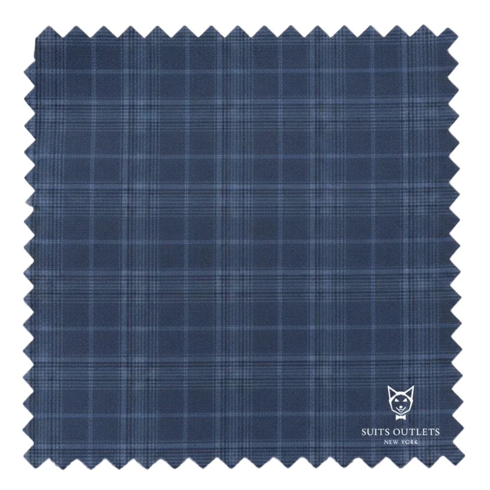 Close-up of Oxford Blue Glen Plaid fabric weave for Renaissance Collection Regular Fit 3 Piece Suit.
