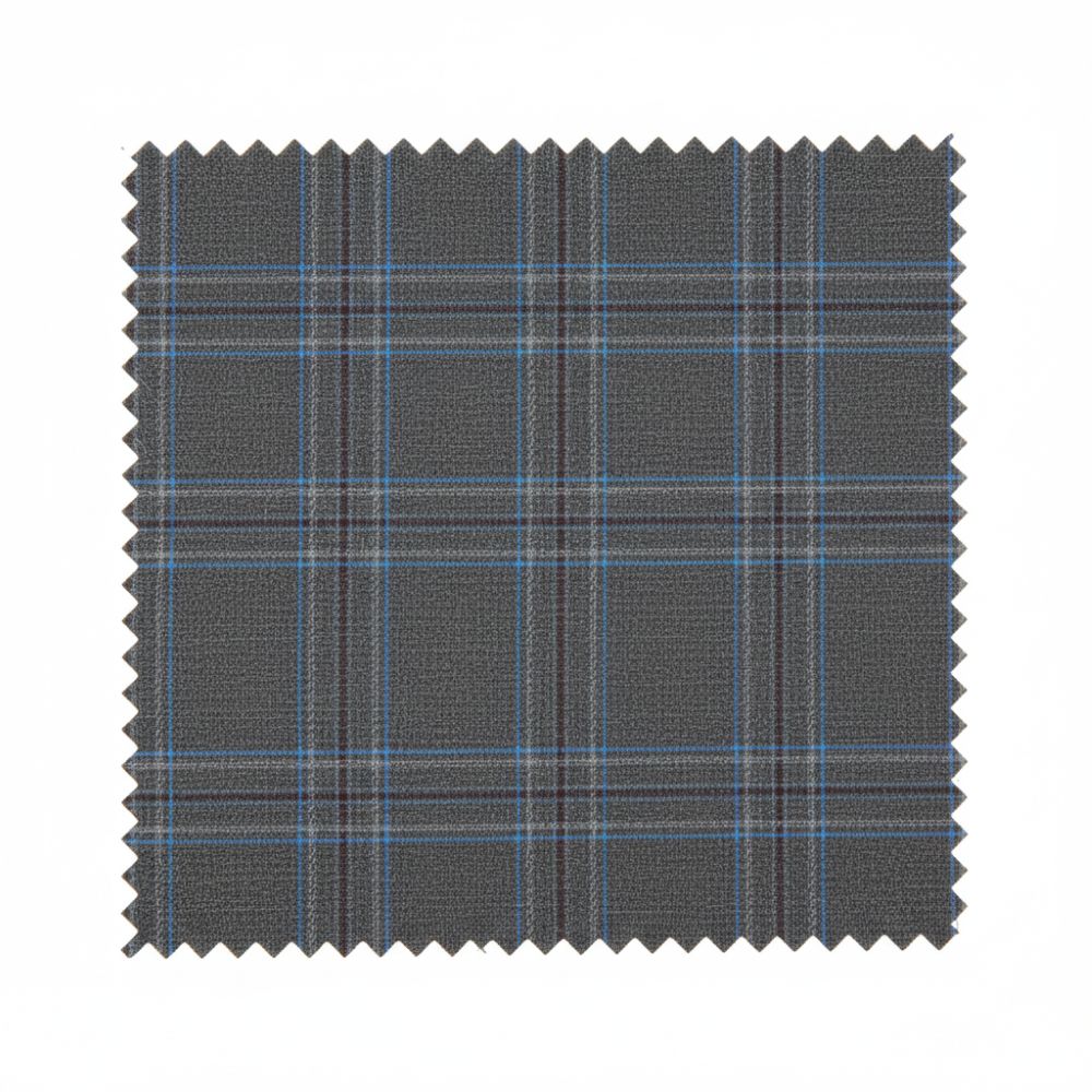 Gray plaid fabric swatch on a white background