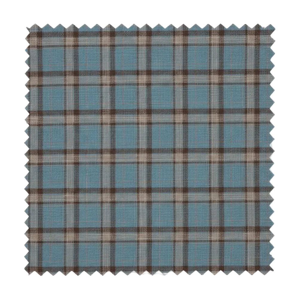 Detailed close-up of Light Gray with Bronze Stereoscopic-Grid checkered fabric, English Laundry Wool Blend suit.