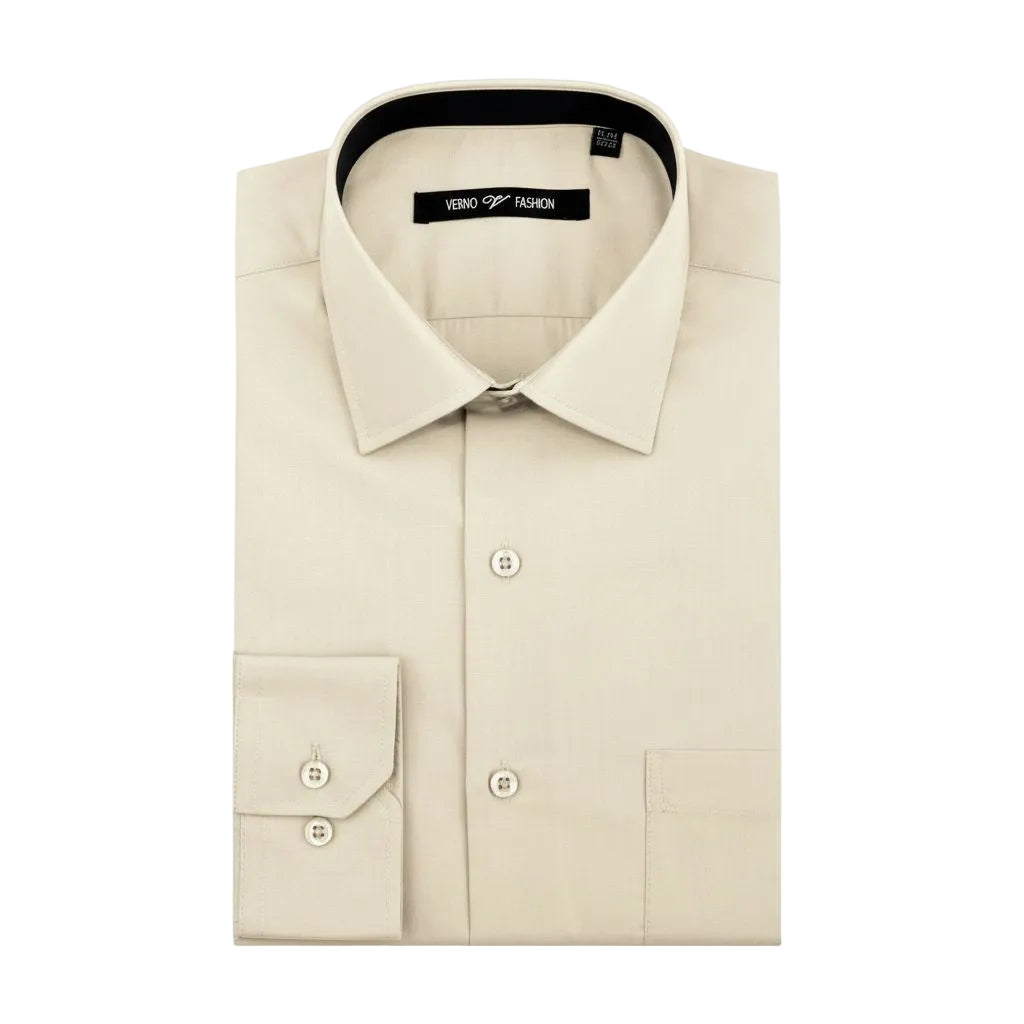 Cotton Blend Dress Shirt Regular Fit In Taupe