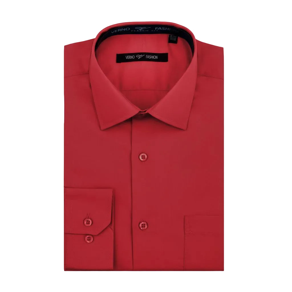 Cotton Blend Dress Shirt Regular Fit In Brick Red