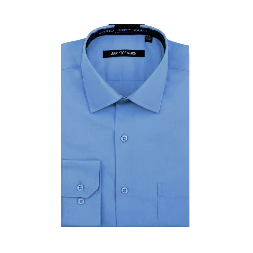 Cotton Blend Dress Shirt Regular Fit In Light Blue