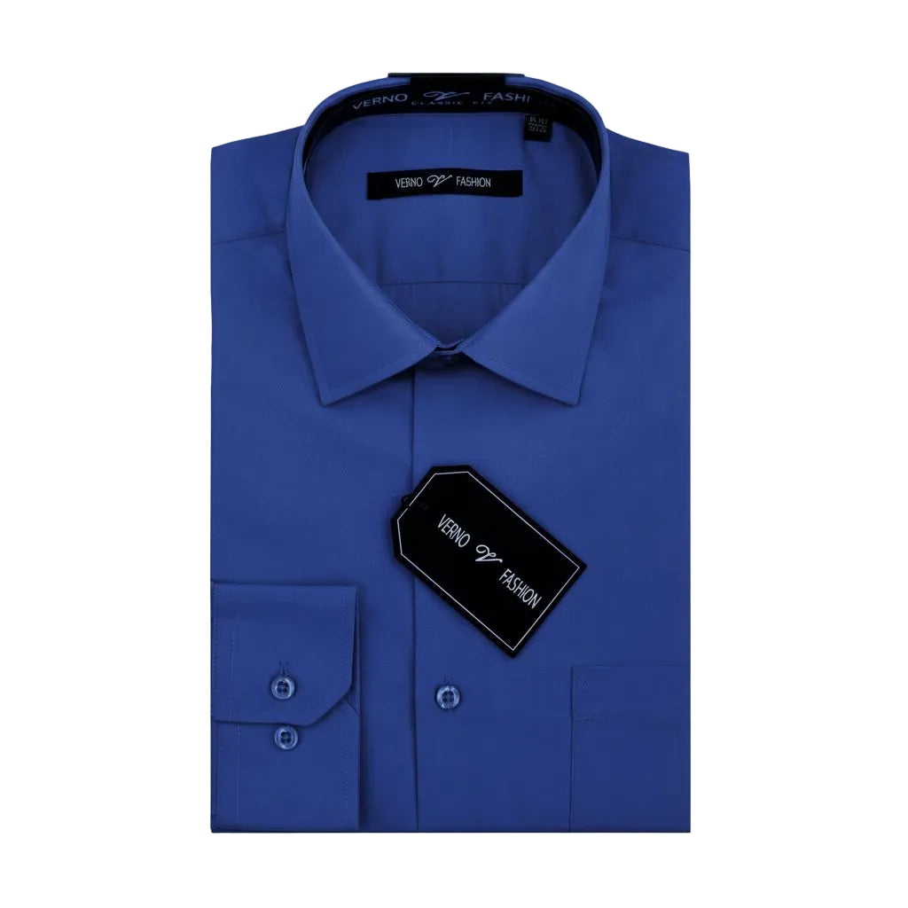 Cotton Blend Dress Shirt Regular Fit In Royal Blue