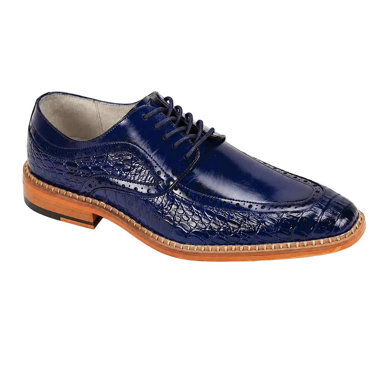Terence Collection - Cobalt Blue Croco Print Moc Toe Dress Shoes
