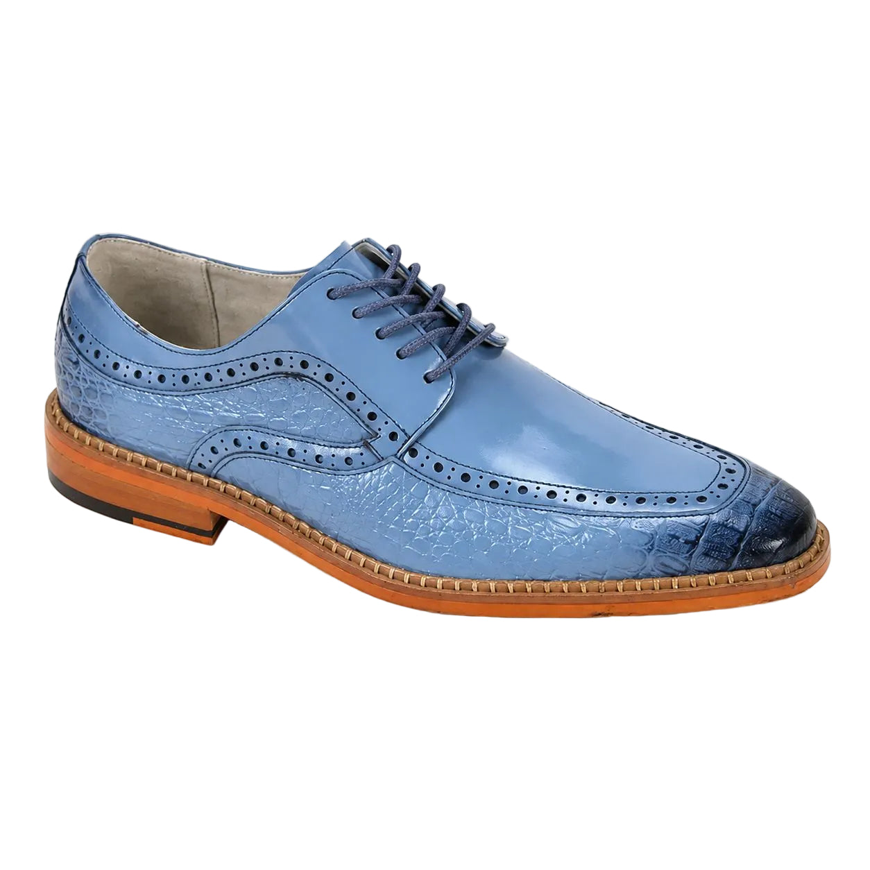 Terence Collection - Light Blue Croco Print Moc Toe Dress Shoes