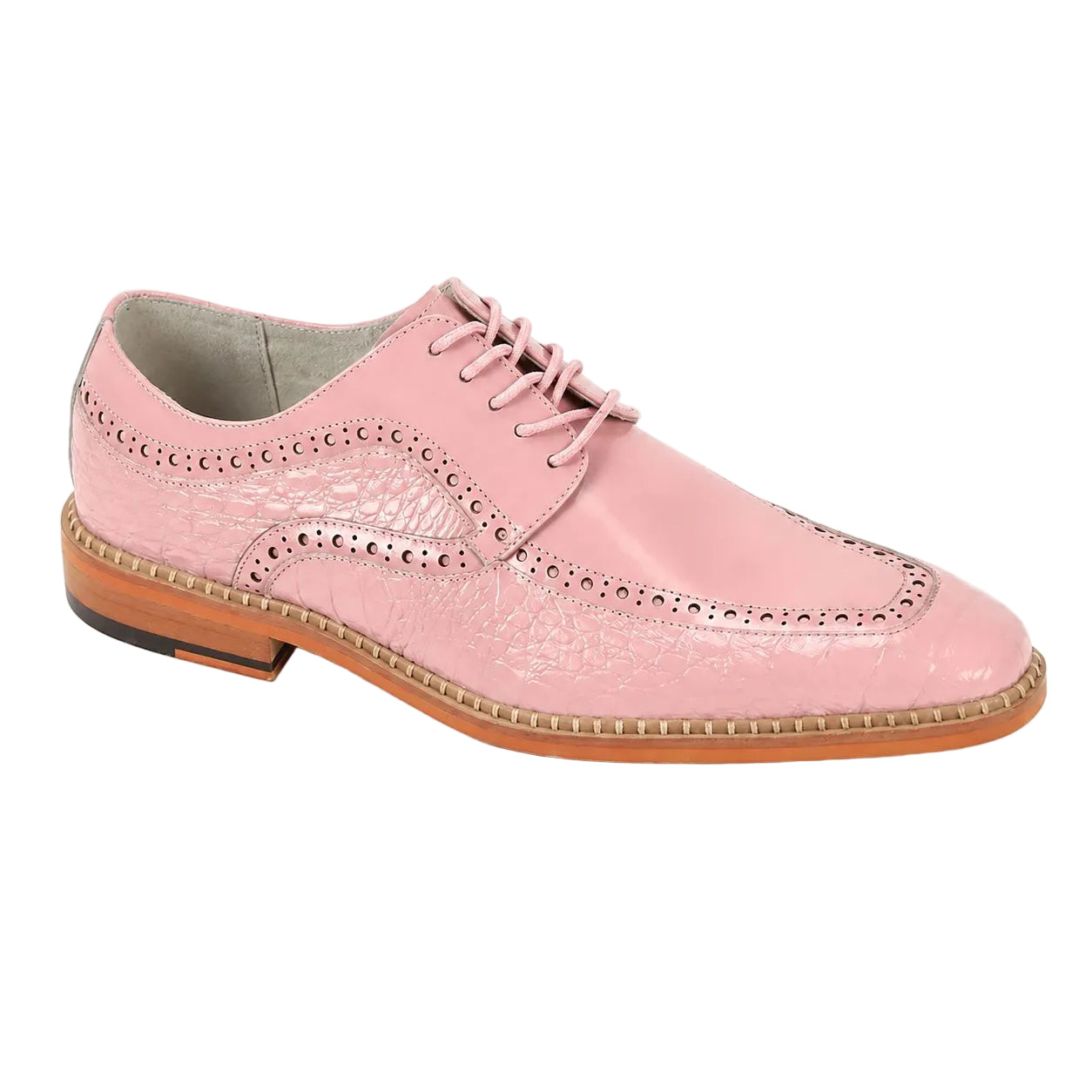 Terence Collection - Pink Croco Print Moc Toe Dress Shoes