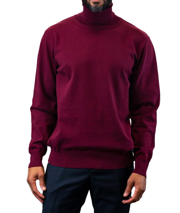 Men's Fashion Turtleneck Sweater In Burgundy 