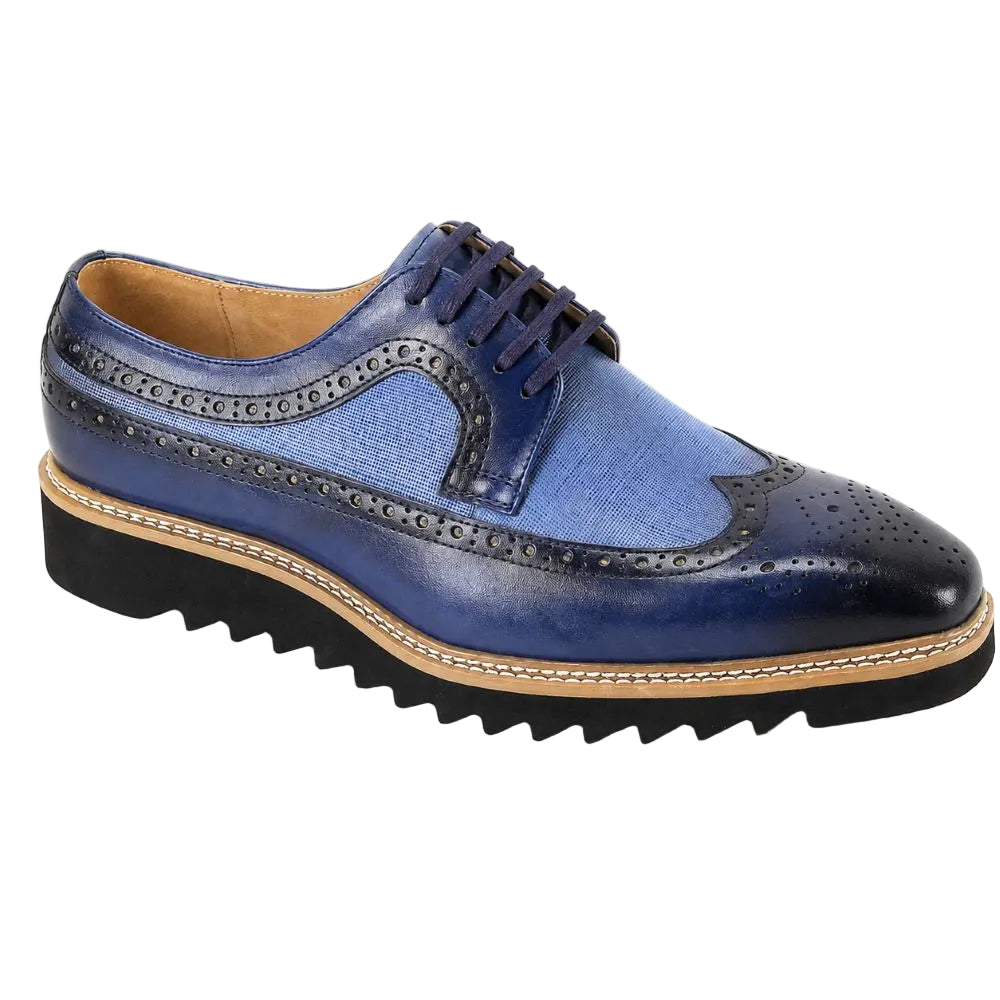 Tone Collection - Blue Embossed Leather Wing-Tip Dress Shoes