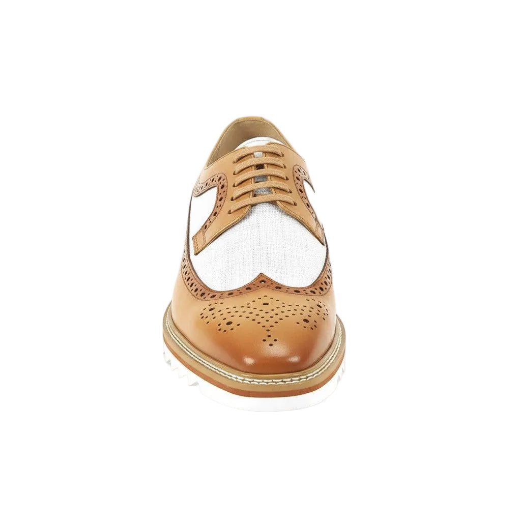 Latte leather shoe with white sole on a white background