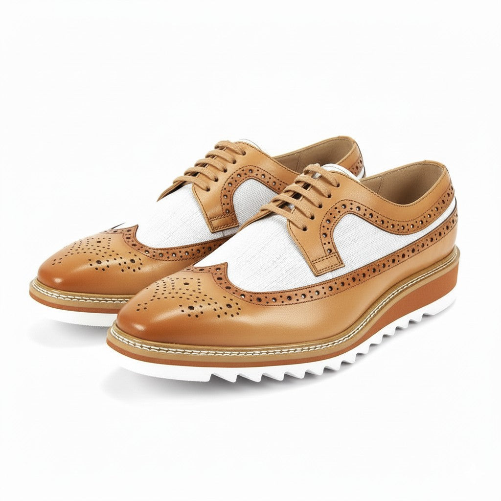 Latte and white shoes with a white background