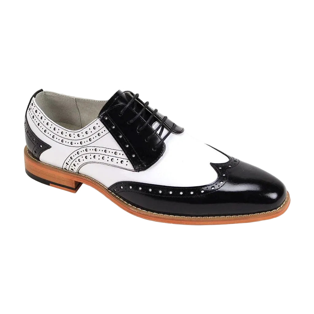Troy Collection - Leather Wingtip Lace-up Dress Shoes - Black/White
