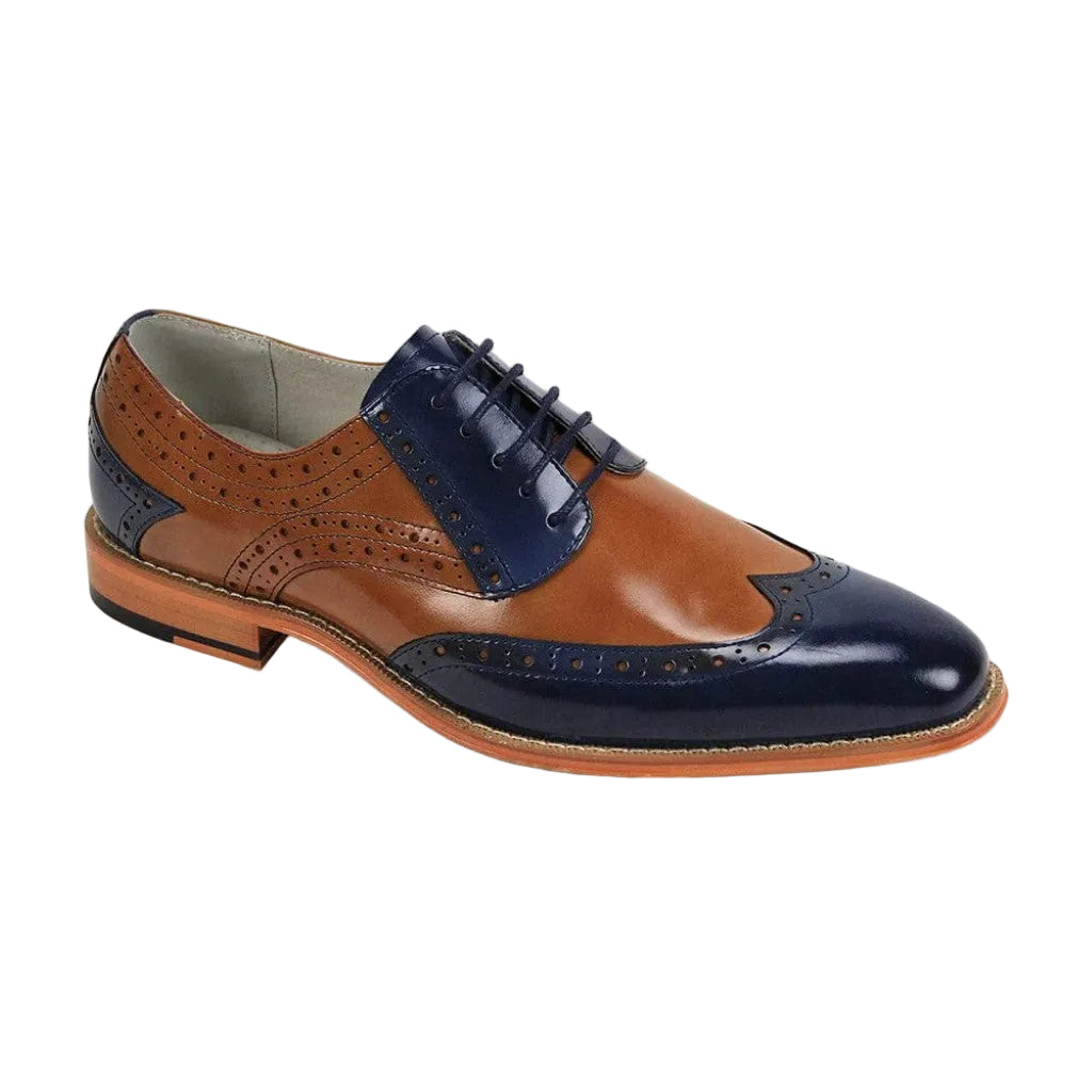Troy Collection - Leather Wingtip Lace-up Dress Shoes - Navy/Tan