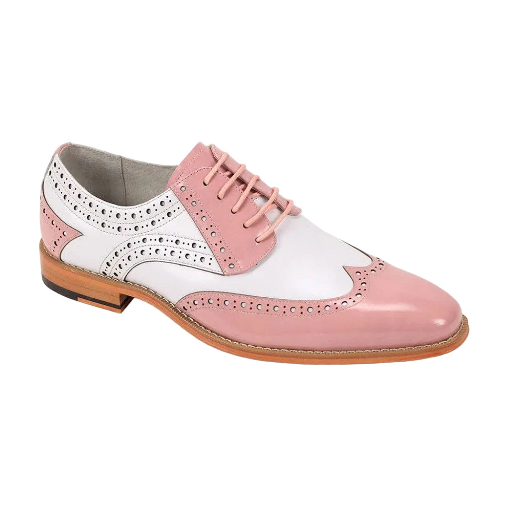Troy Collection - Leather Wingtip Lace-up Dress Shoes - Pink/White