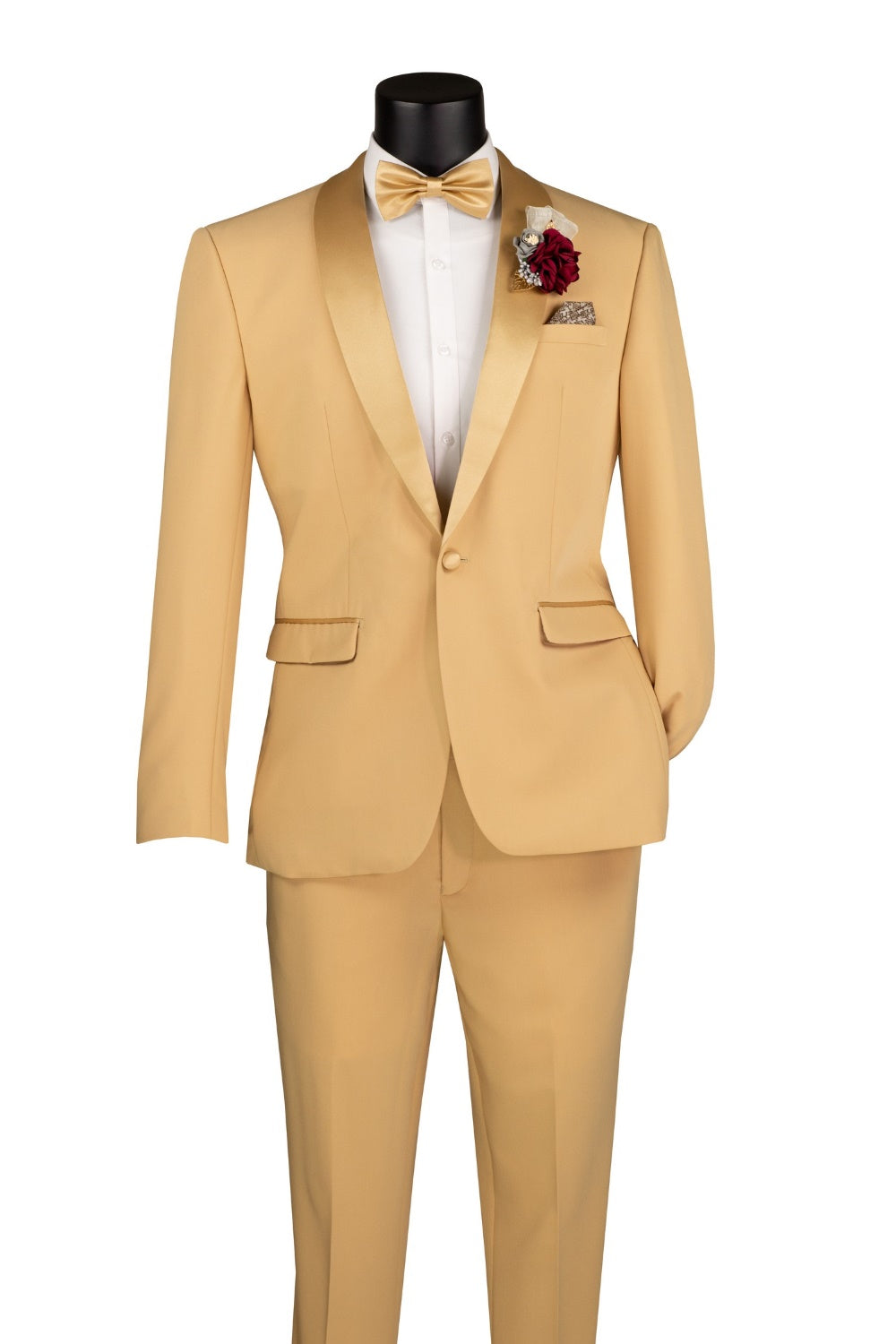 Kingsman Collection - Shawl Collar Slim Fit Tuxedo 2 Piece 1 Button Light Gold
