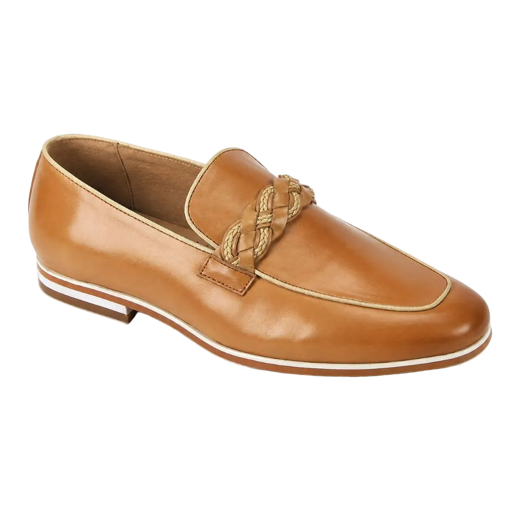 Tudor Collection - Latte Leather Moc-Toe Woven Strap Dress Shoe
