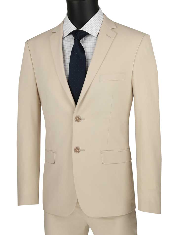 Ultra Slim Fit 2 Piece Suit Stretch Fabric in Solid Beige