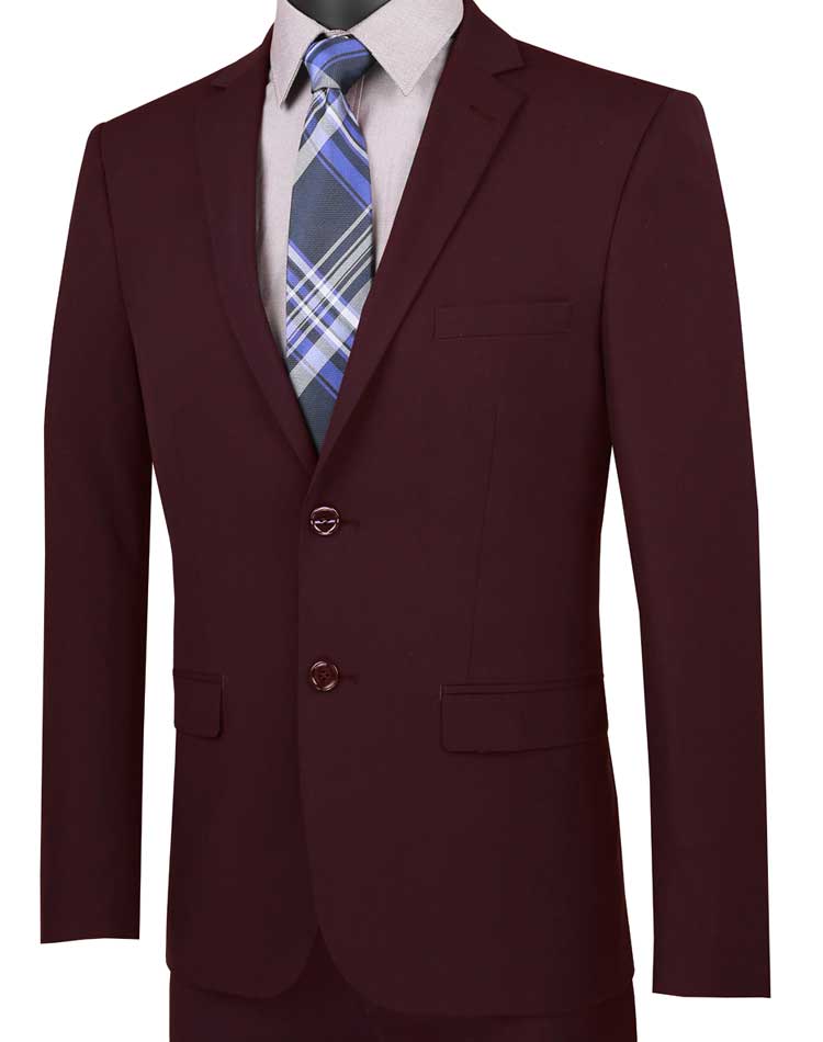 Ultra Slim Fit 2 Piece Suit Stretch Fabric in Solid Burgundy