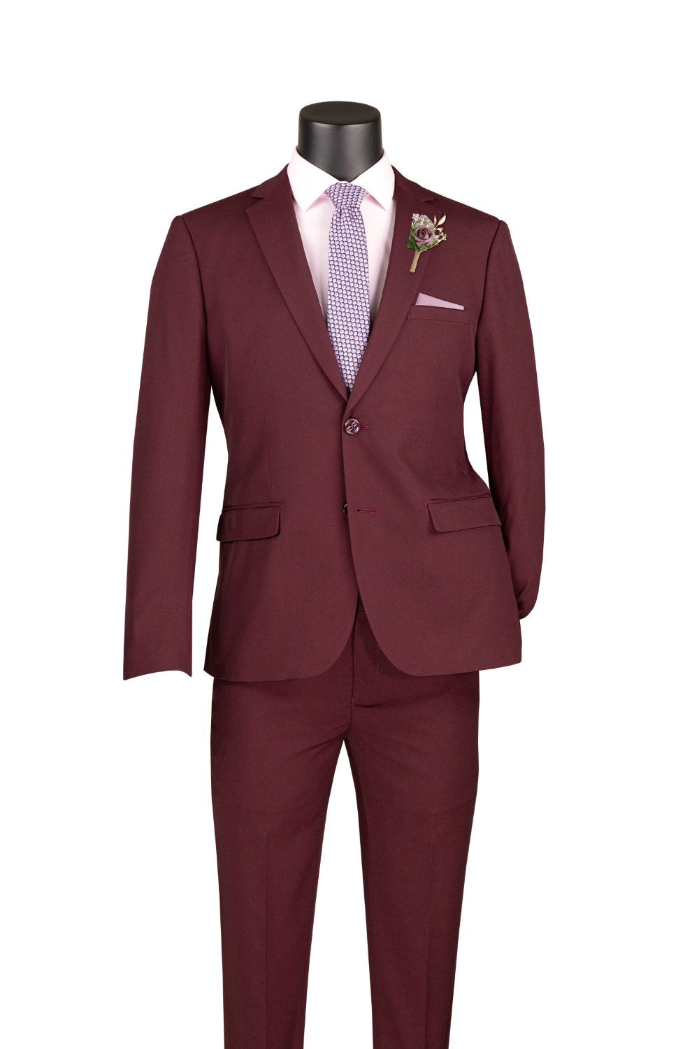 Ultra Slim Fit 2 Piece Suit Stretch Fabric in Solid Burgundy

