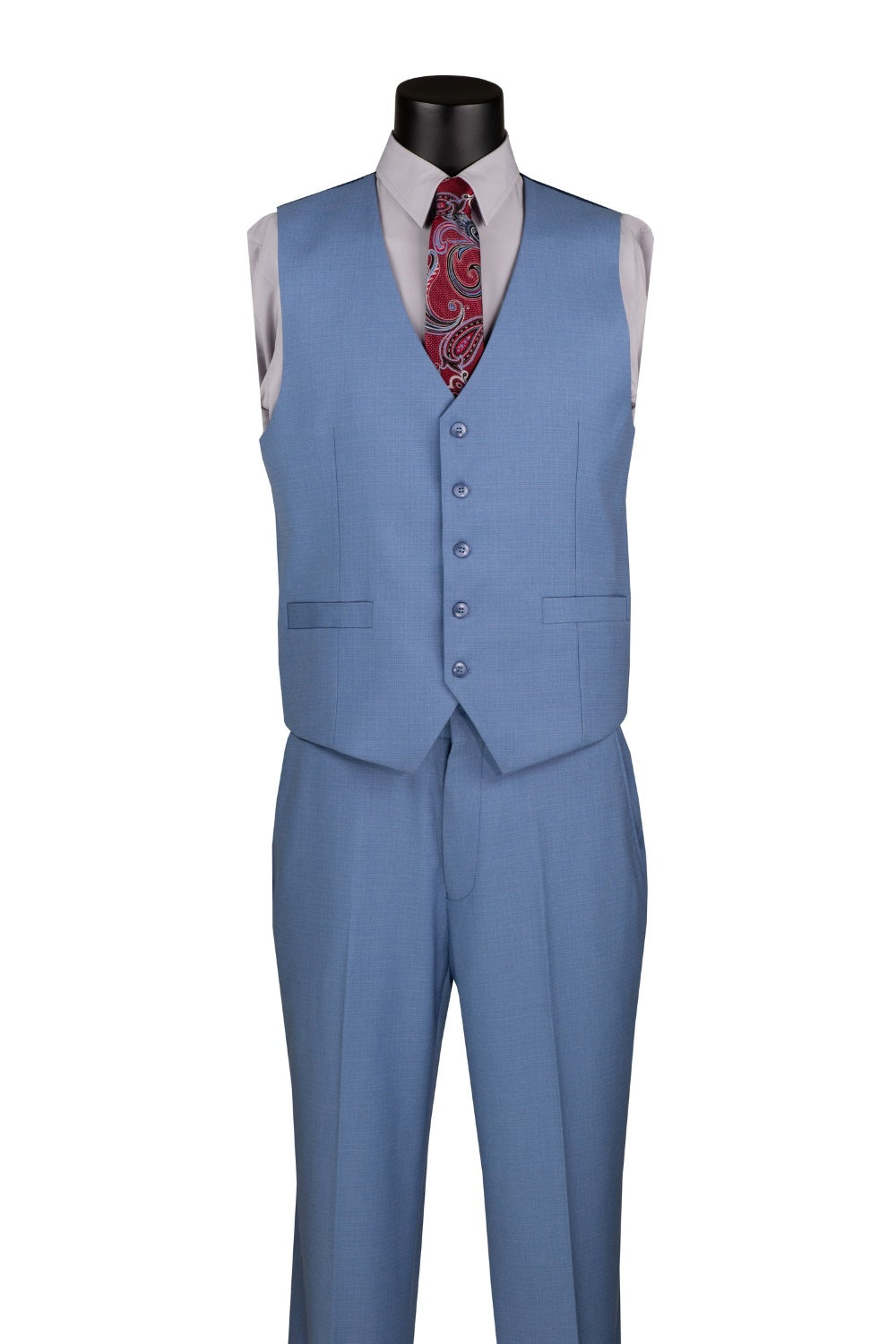 Dusty Blue Regular Fit 3 Piece Suit with Vest and Adjustable Waist Band Pants