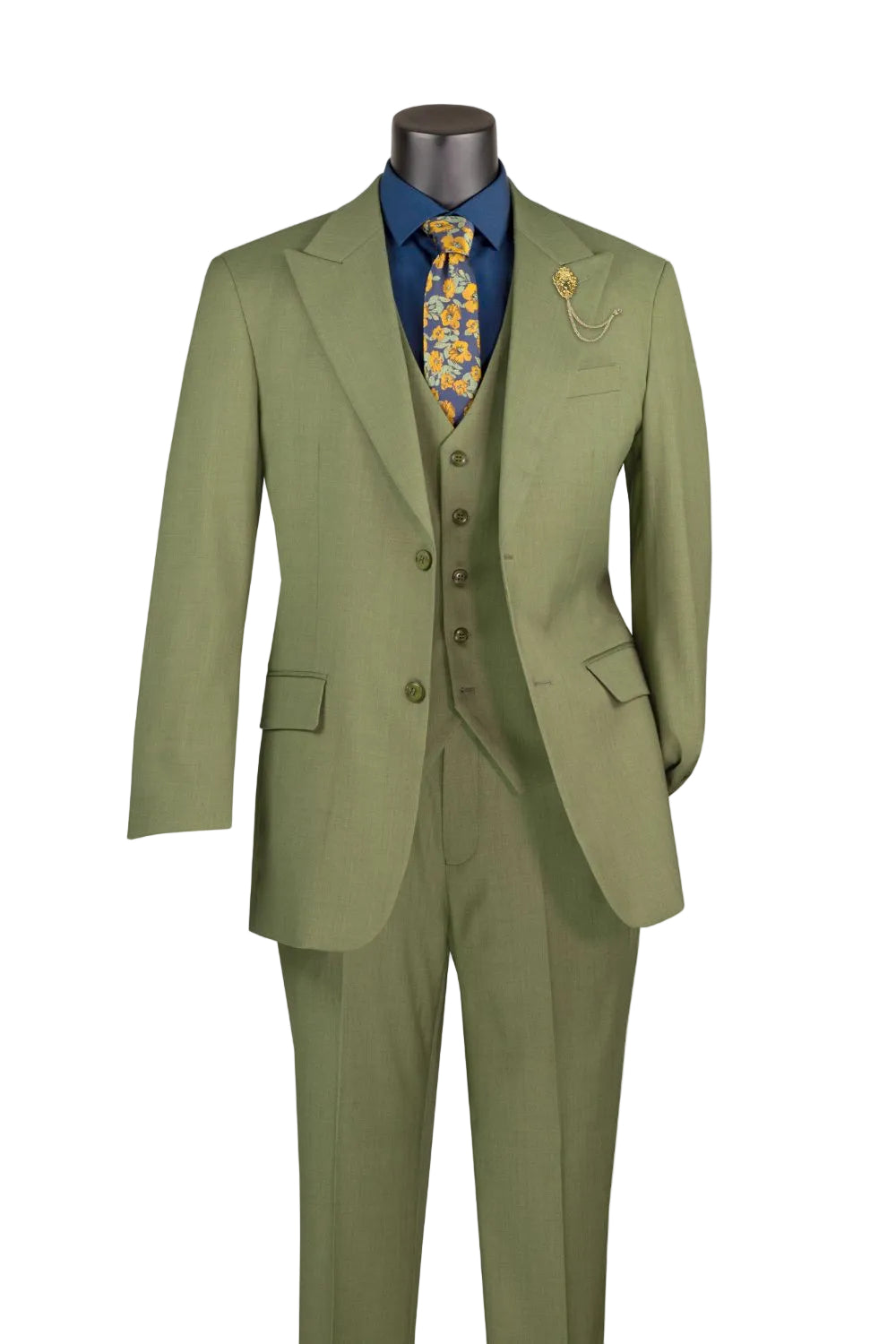 Moss Regular Fit 3 Piece Suit with Vest and Adjustable Waistband Pants
