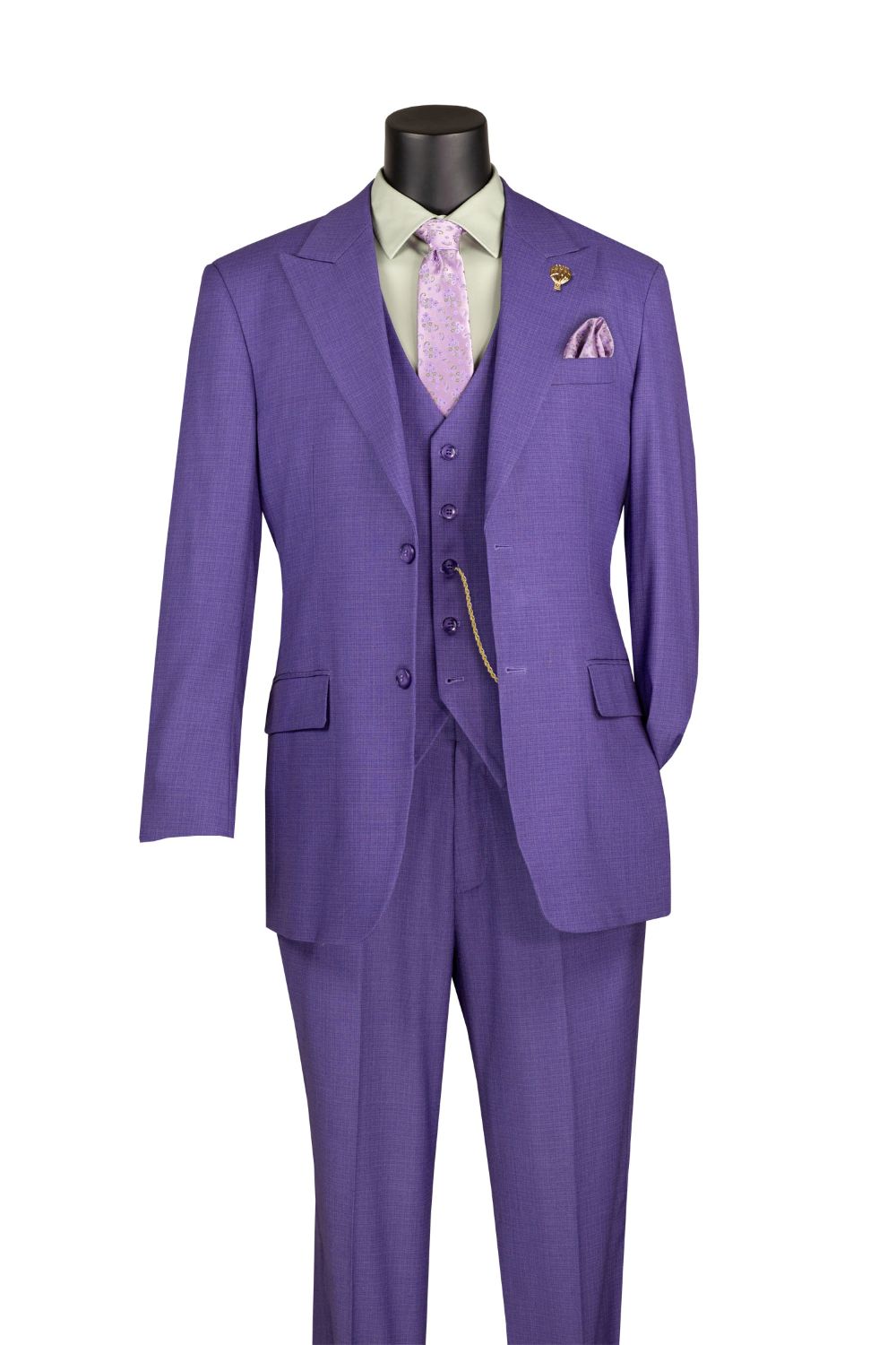 Purple Regular Fit 3 Piece Suit with Vest and Adjustable Waistband Pants