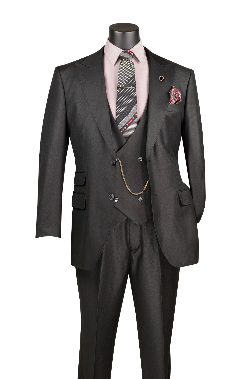 Black Regular Fit 3 Piece Sharkskin Suit With Adjustable Waist Band
