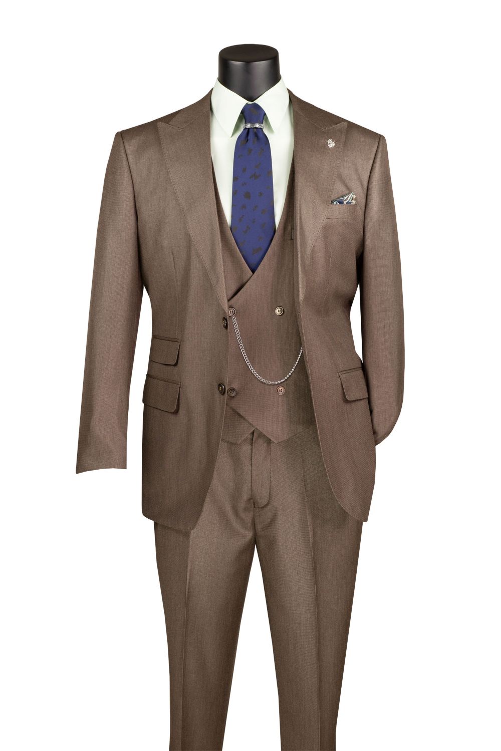 Deep Taupe Regular Fit 3 Piece Sharkskin Suit With Adjustable Waist Band
