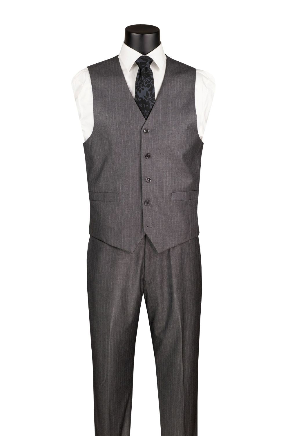 Sovana Collection - Regular Fit 3 Piece Suit 2 Button Tone on Tone Stripe in Gray