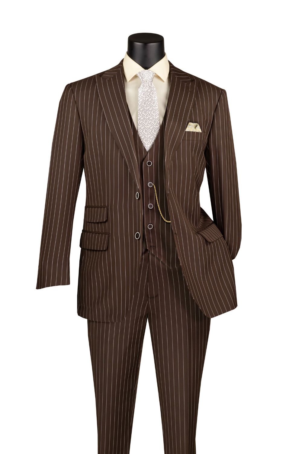 Odyssey Collection - Brown Regular Fit 3 Piece Suit 2 Button Gangster Stripe