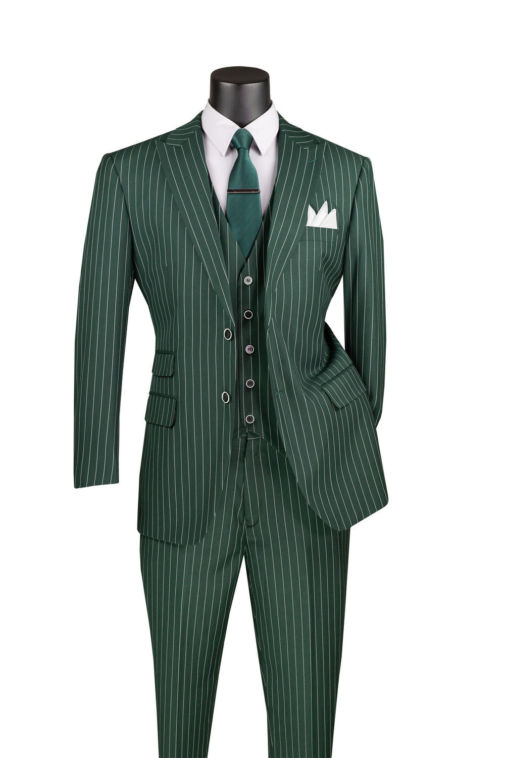Men's Suit Ticket Pocket - 3 Pocket Hunter Green Suit with Double Breasted Vest