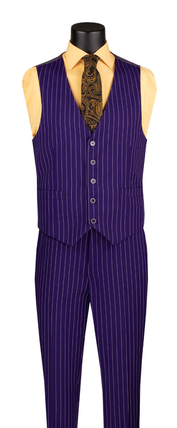 Odyssey Collection - Purple Regular Fit 3 Piece Suit 2 Button Gangster Stripe