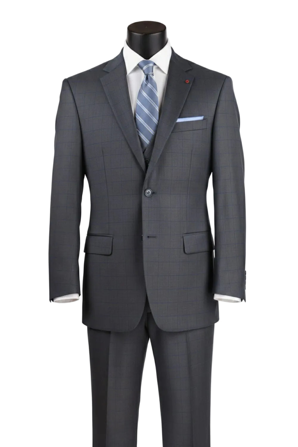Venetian Collection - Charcoal Regular Fit Glen Plaid 2 Button 3 Piece Suit